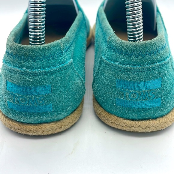 TOMS Suede Leather Turquoise Espadrilles Flats Sz 6.5 - Picture 3 of 7